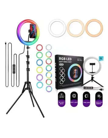 Aro Luz Rgb 26 Cm Led Trípode Profesional 210cm 4 Modos Estructura Negro 5v