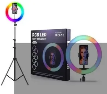 Aro Luz Rgb 26 Cm Led Trípode Profesional 210cm 4 Modos Estructura Negro 5v