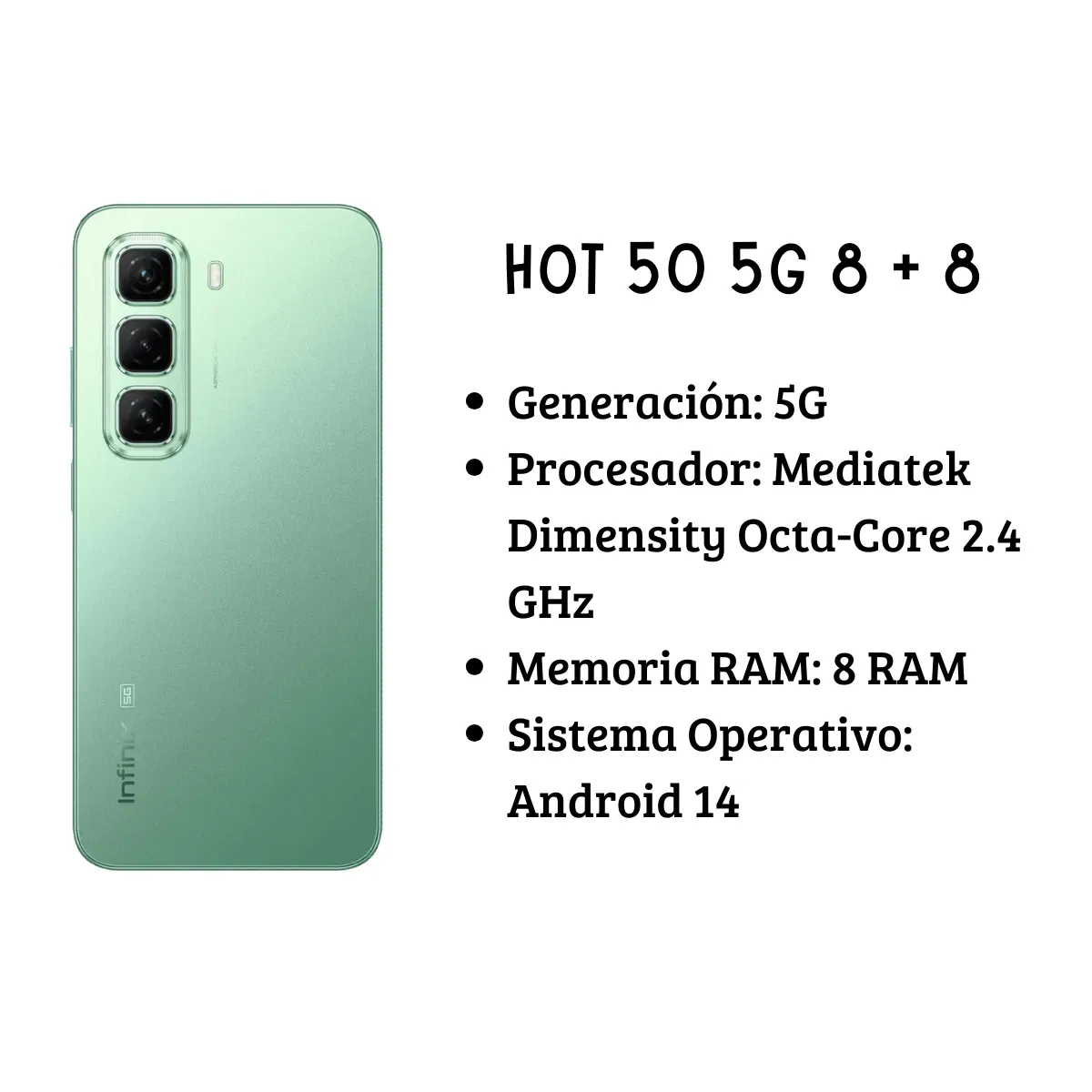 Celular Infinix Hot 50 5G 8+8 de Ram 256Gb Verde