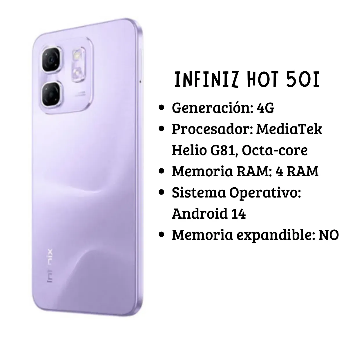 Celular Infinix Hot 50i 4+4 de Ram 256Gb  Morado