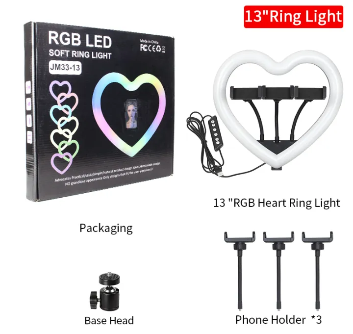 Aro de Luz Corazon 33 cm RGB + Tripode 2.10 Metros Con 3 bases 