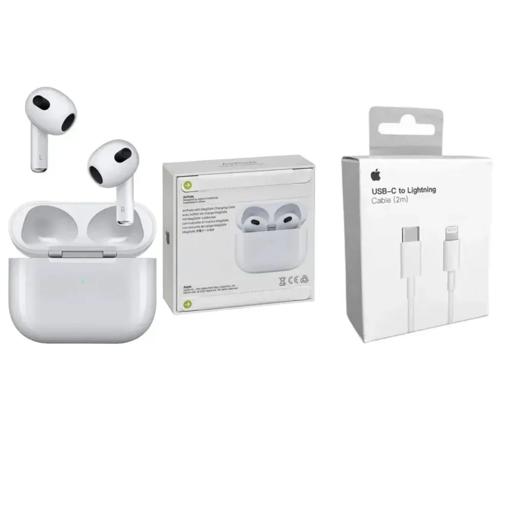 Airpods 3 Audifonos 1.1 + Cable Iphone 2 Metros Carga Rapida