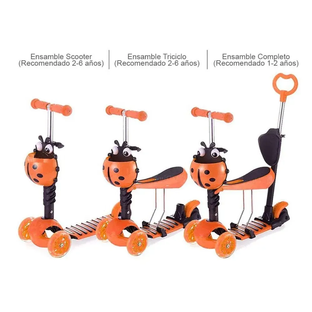 Patineta Scooter Convertible 5 En 1 Para Niños Monopatin Con Luces Led