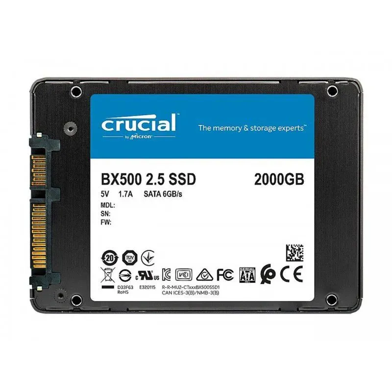 Disco Duro SSD Interno CRUCIAL 2000gb Negro Slim BX500 2TB