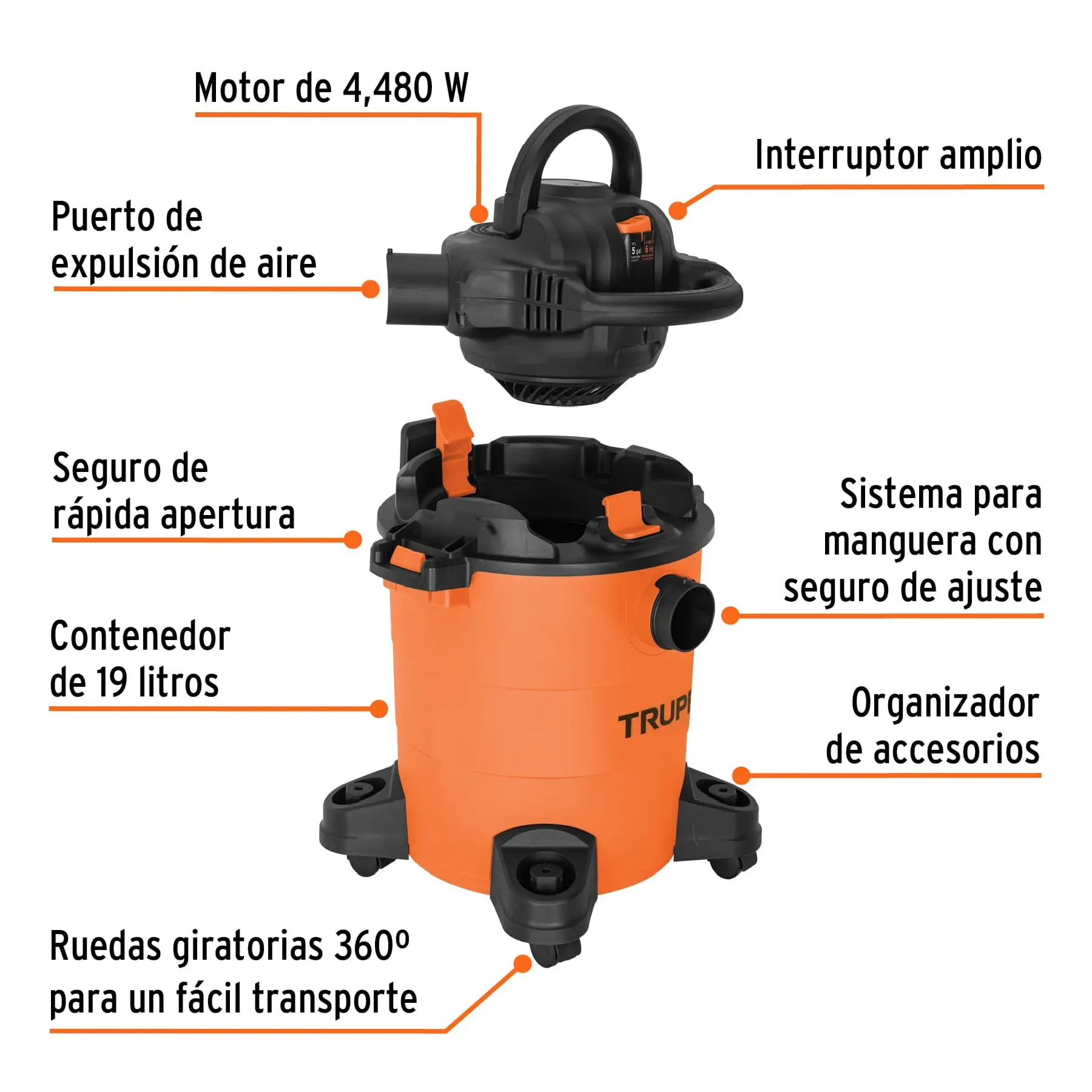 Aspiradora Y Sopladora 2 En 1 Sólidos Y Líquidos Capacidad 5 Galones Truper