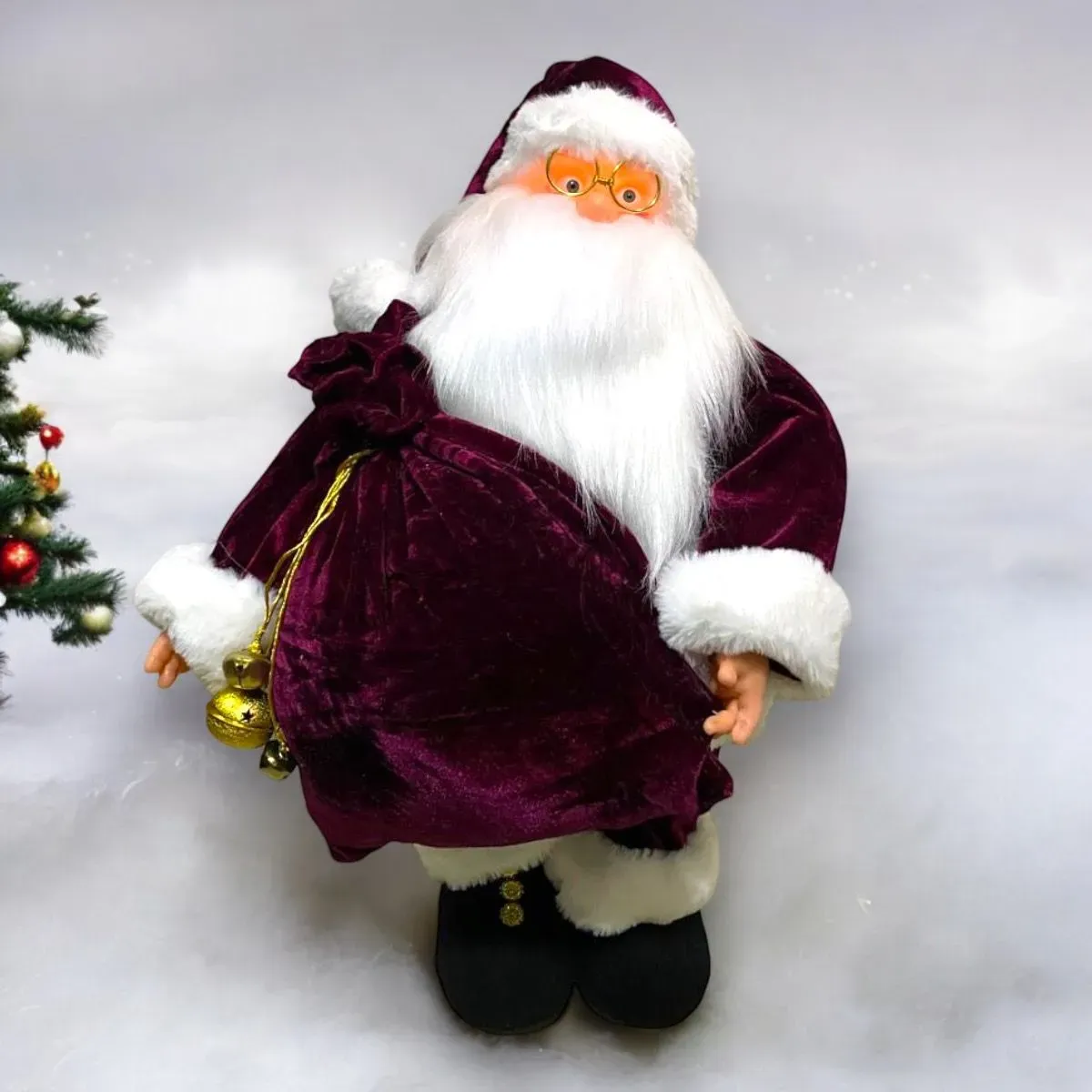 Muñeco Decorativo Papa Noel Navideño En Terciopelo 60Cm Con Luces Led / Tejido a Mano