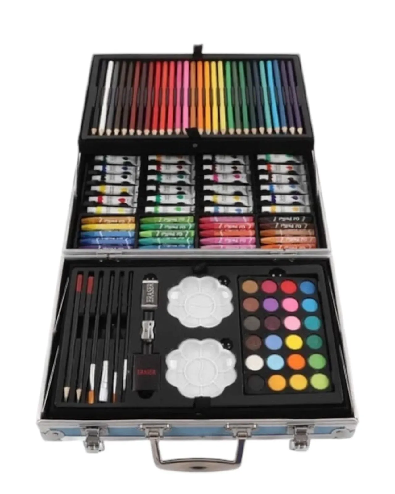 Set De Arte Maleta 145 Metalico Piezas Para Niños Creatividad Dibujo Azul 