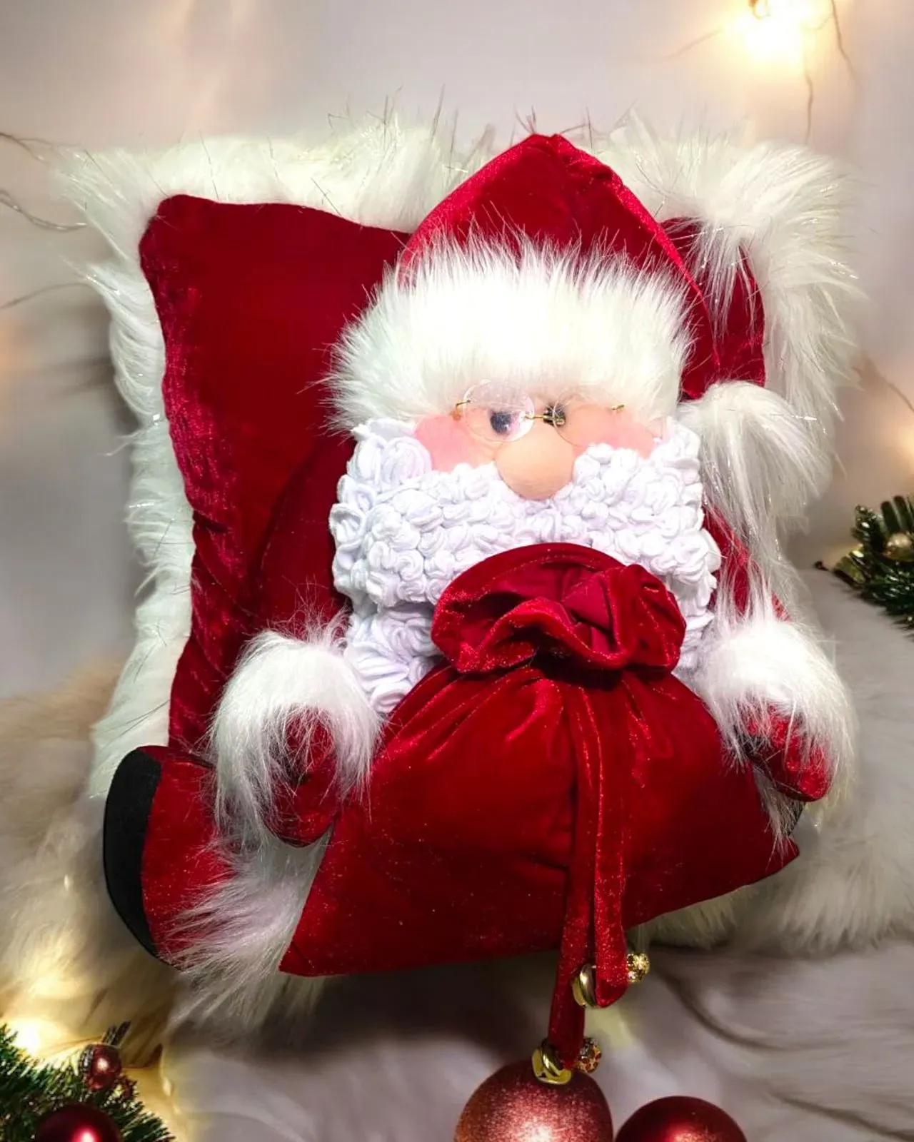 Cojin Navideño Decorativo Papa Noel 45Cm Santa Claus / Tejido a Mano