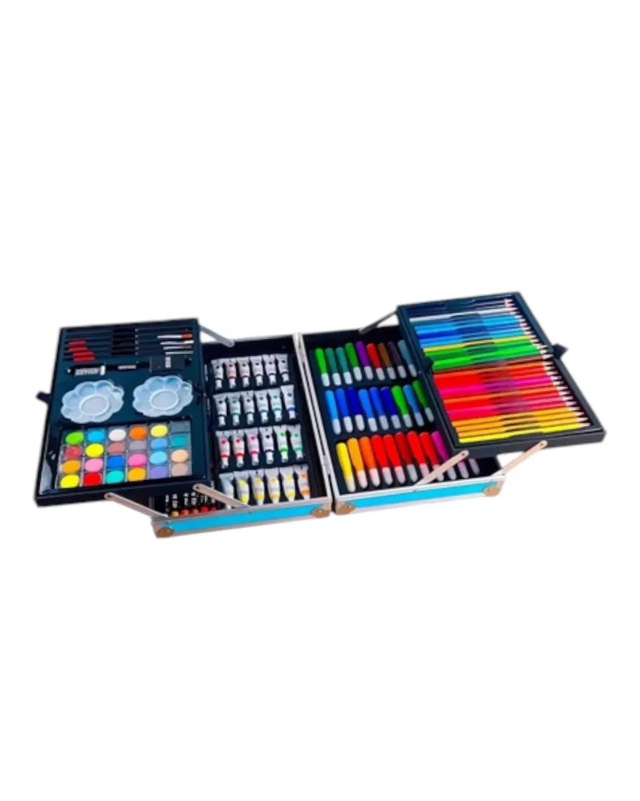 Set De Arte Maleta 145 Metalico Piezas Para Niños Creatividad Dibujo Azul 