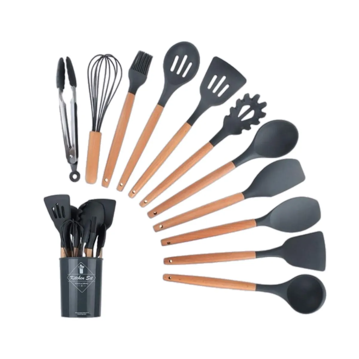 Set De Utensilios De Cocina En Silicona 12 Piezas Color Gris 