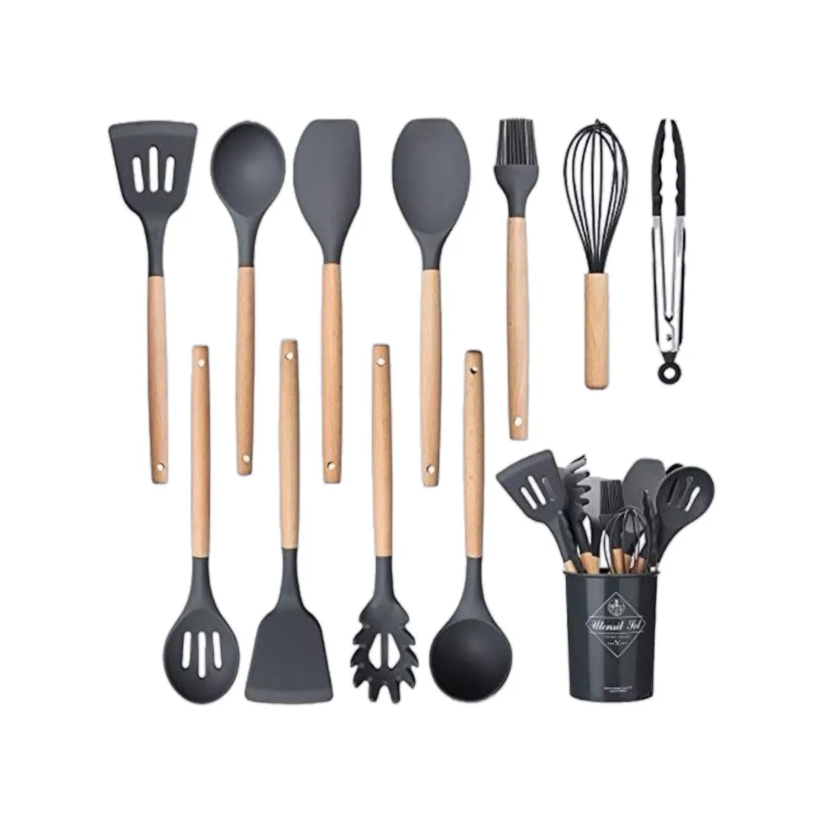 Set De Utensilios De Cocina En Silicona 12 Piezas Color Gris 