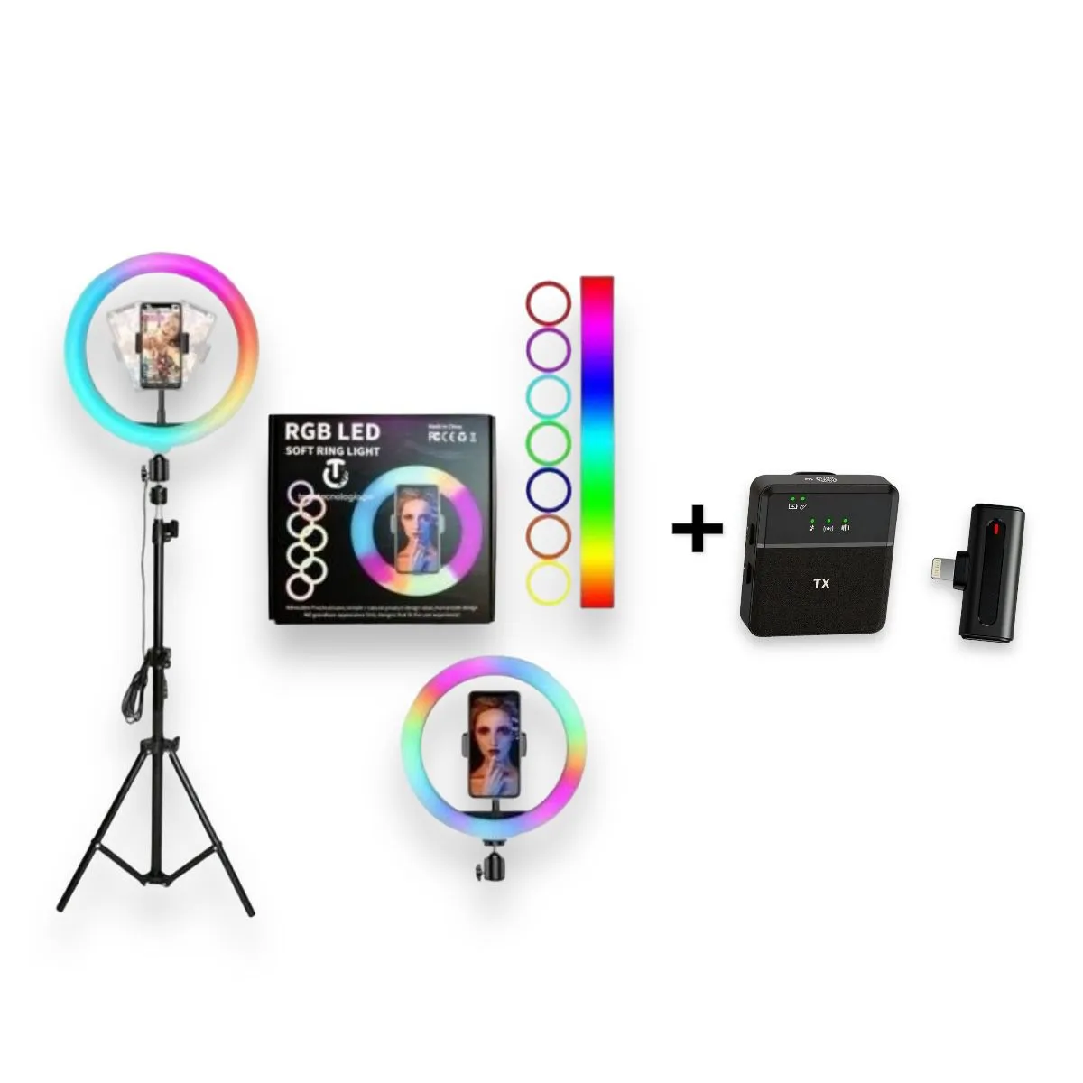 Combo Aro De Luz RGB 26Cm + Microfono De Solapa Para Iphone Lightning  