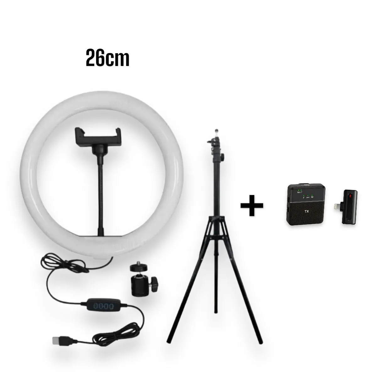 Combo Aro De Luz 3 Tonos 26Cm Y Control + Microfono De Solapa Para Iphone Lightning