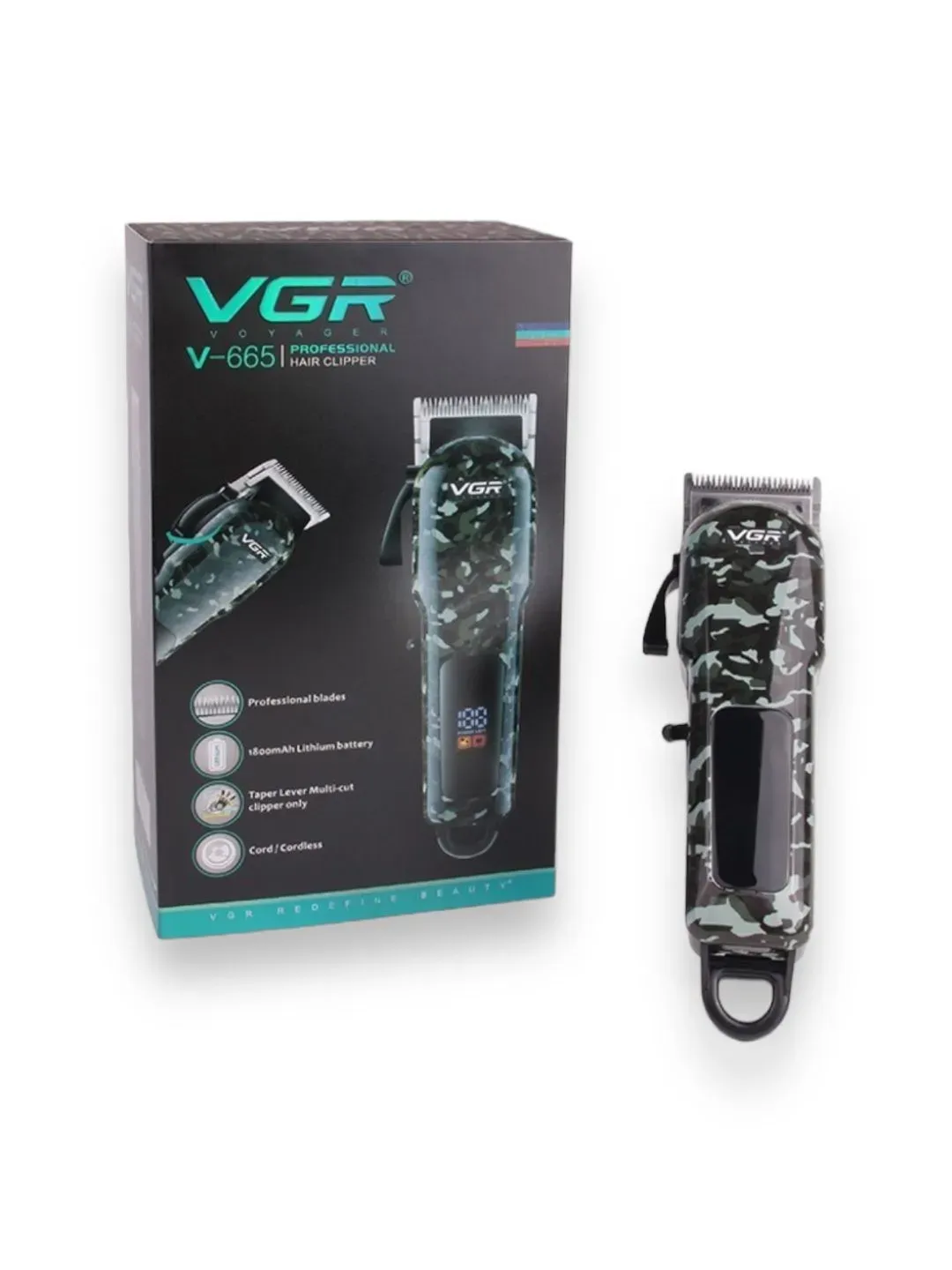 Maquina Cortadora De Cabello Camuflada Profesional VGR V-665 Inalámbrica Recargable 