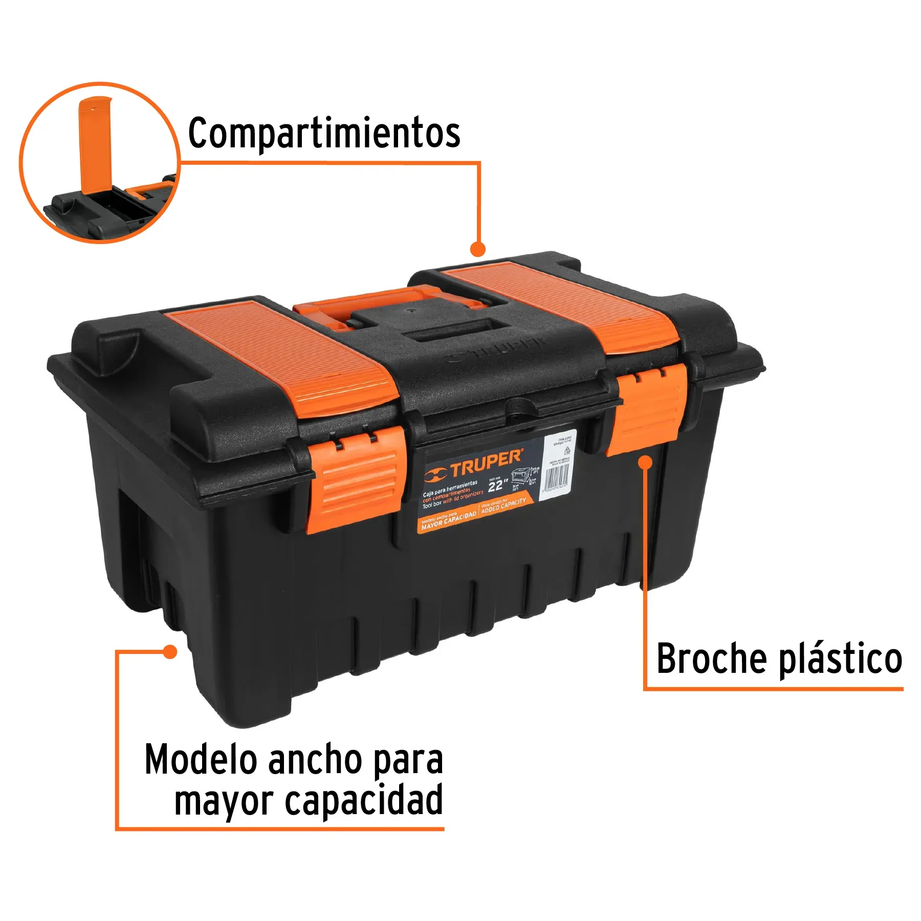 Caja Para Herramienta De 22" Industrial Con Compartimientos Truper