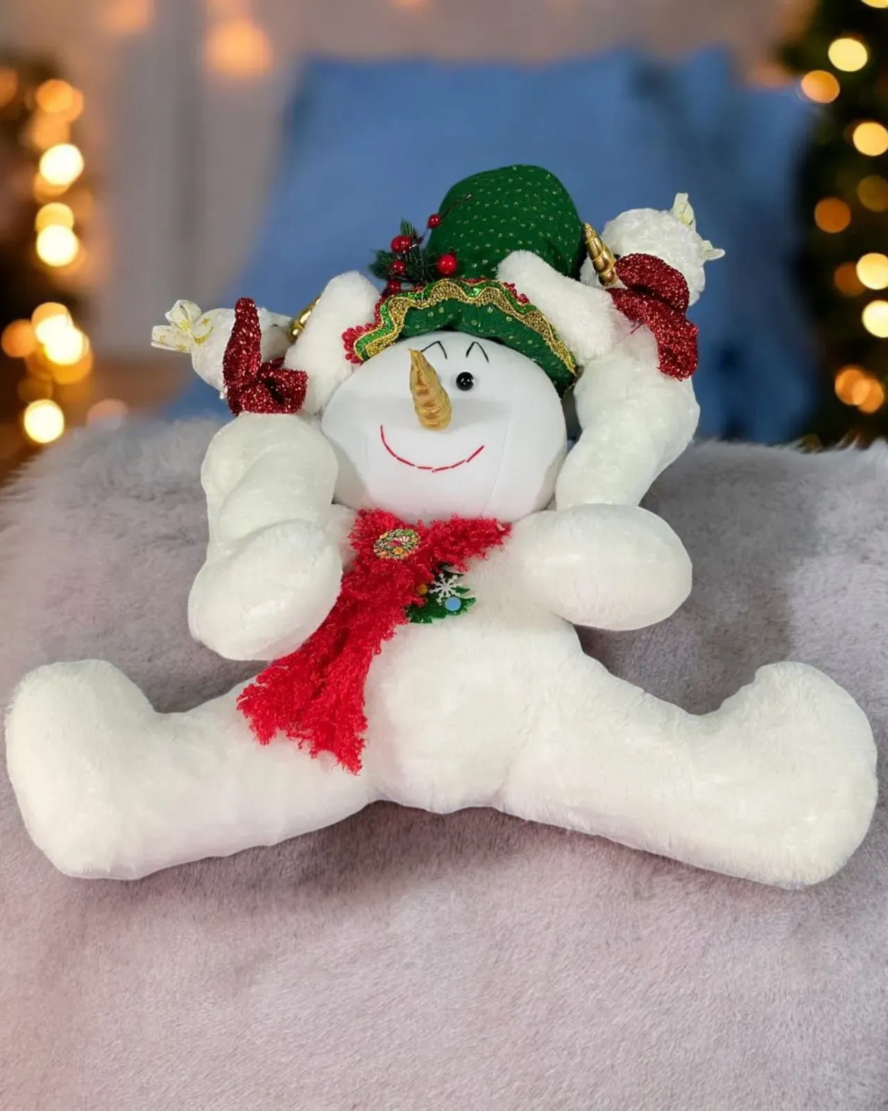 Muñeco Decorativo Muñeco De Nieve Navideño En Algodon  50Cm Merry Christmas / Tejido a Mano 