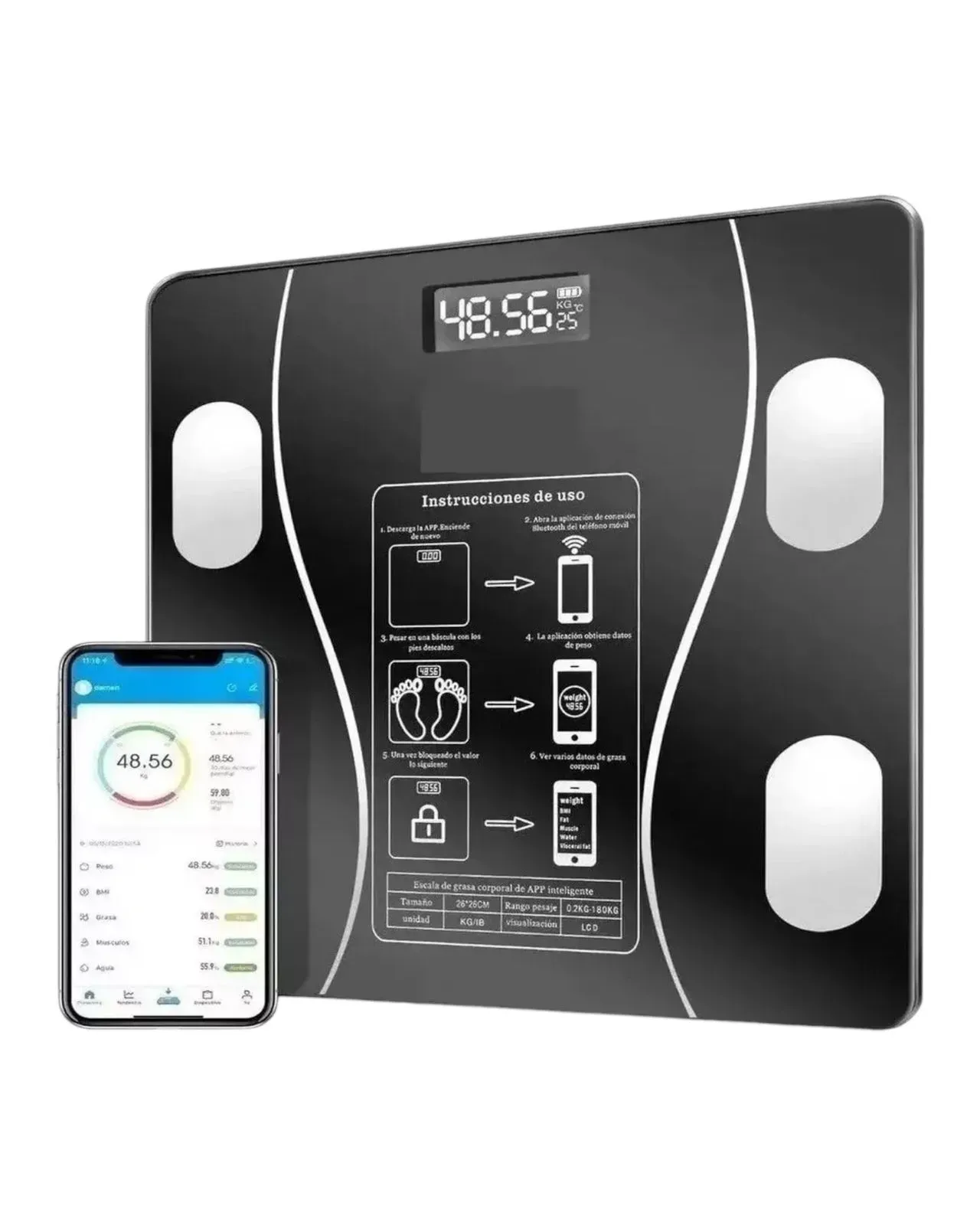 Báscula Digital Para Baño De Vidrio Templado Inteligente Con Aplicación 