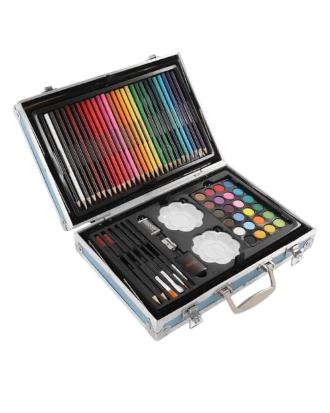 Set De Arte Maleta 145 Metalico Piezas Para Niños Creatividad Dibujo Azul 