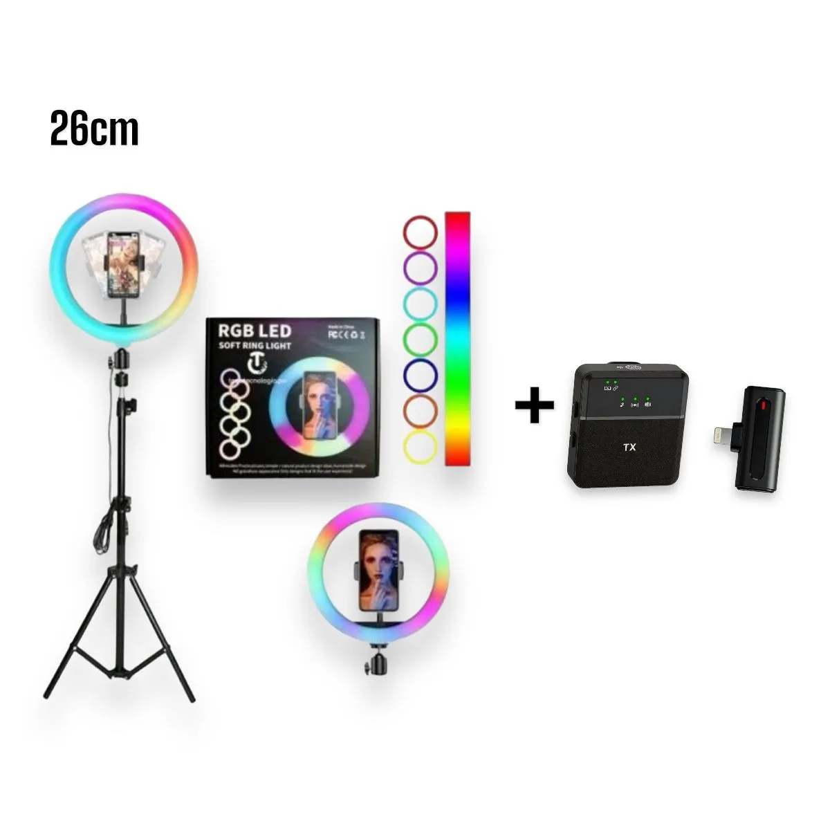 Combo Aro De Luz RGB 26Cm + Microfono De Solapa Para Iphone Lightning  