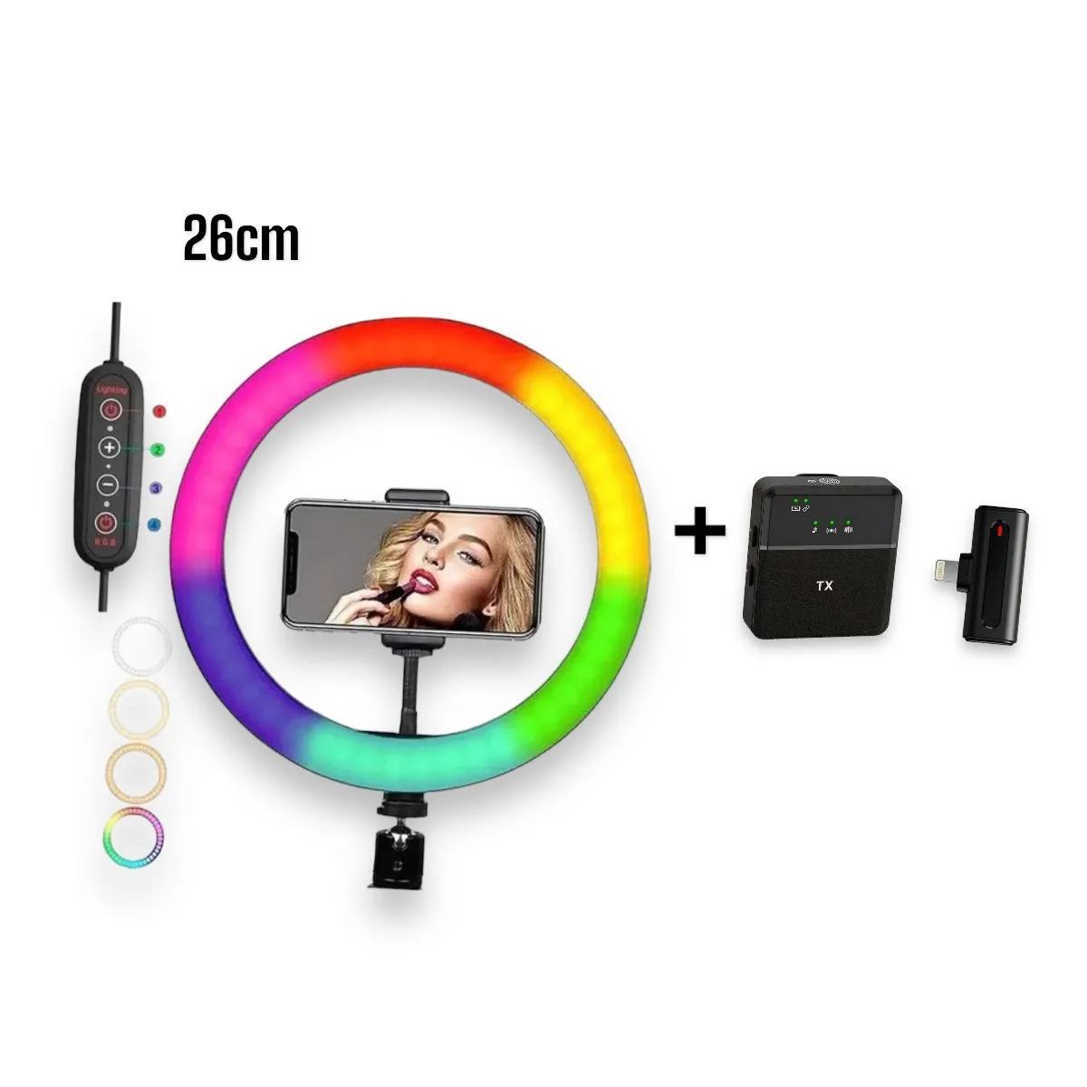 Combo Aro De Luz RGB 26Cm + Microfono De Solapa Para Iphone Lightning  