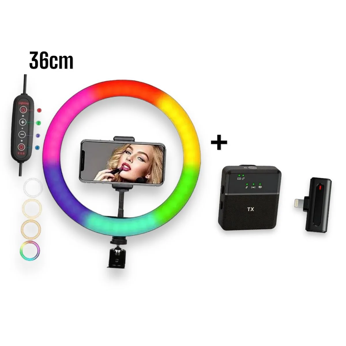 Combo Aro De Luz RGB 36Cm + Microfono De Solapa Para Iphone Lightning