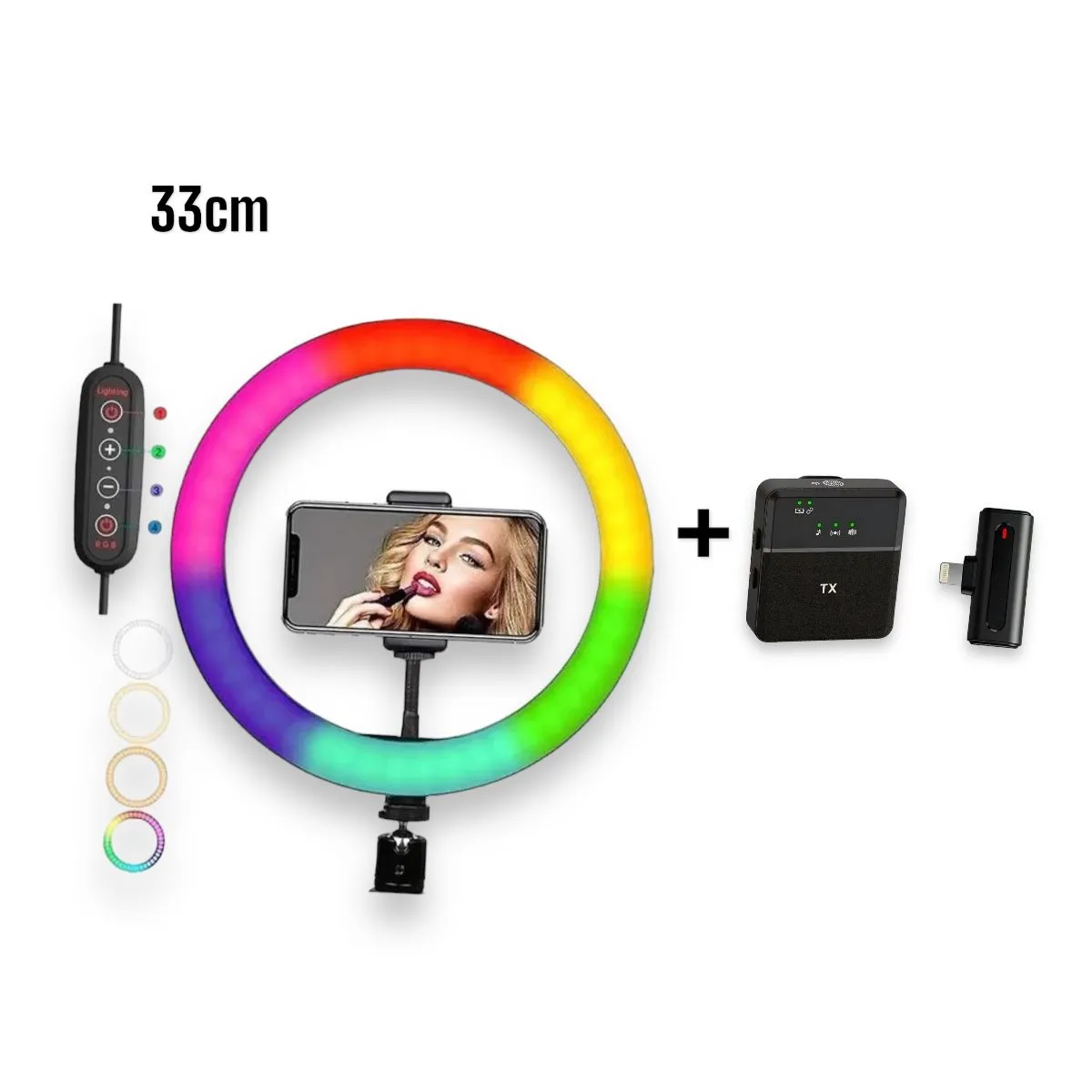 Combo Aro De Luz RGB 36Cm + Microfono De Solapa Para Iphone Lightning