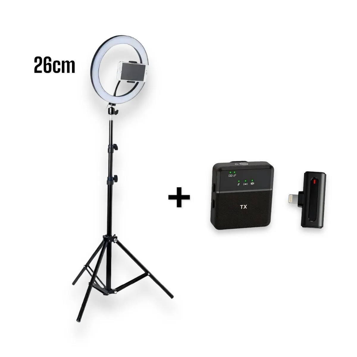 Combo Aro De Luz 3 Tonos 26Cm Y Control + Microfono De Solapa Para Iphone Lightning