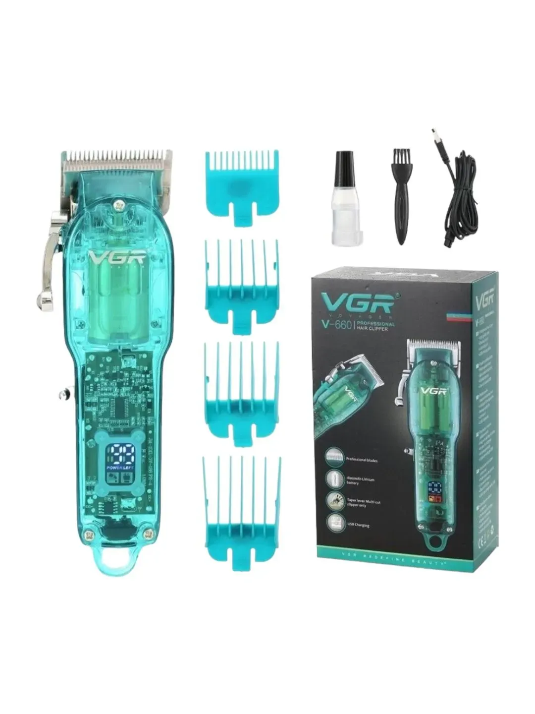 Maquina Cortadora De Cabello Profesional VGR V-660 Transparente Clásico Recargable