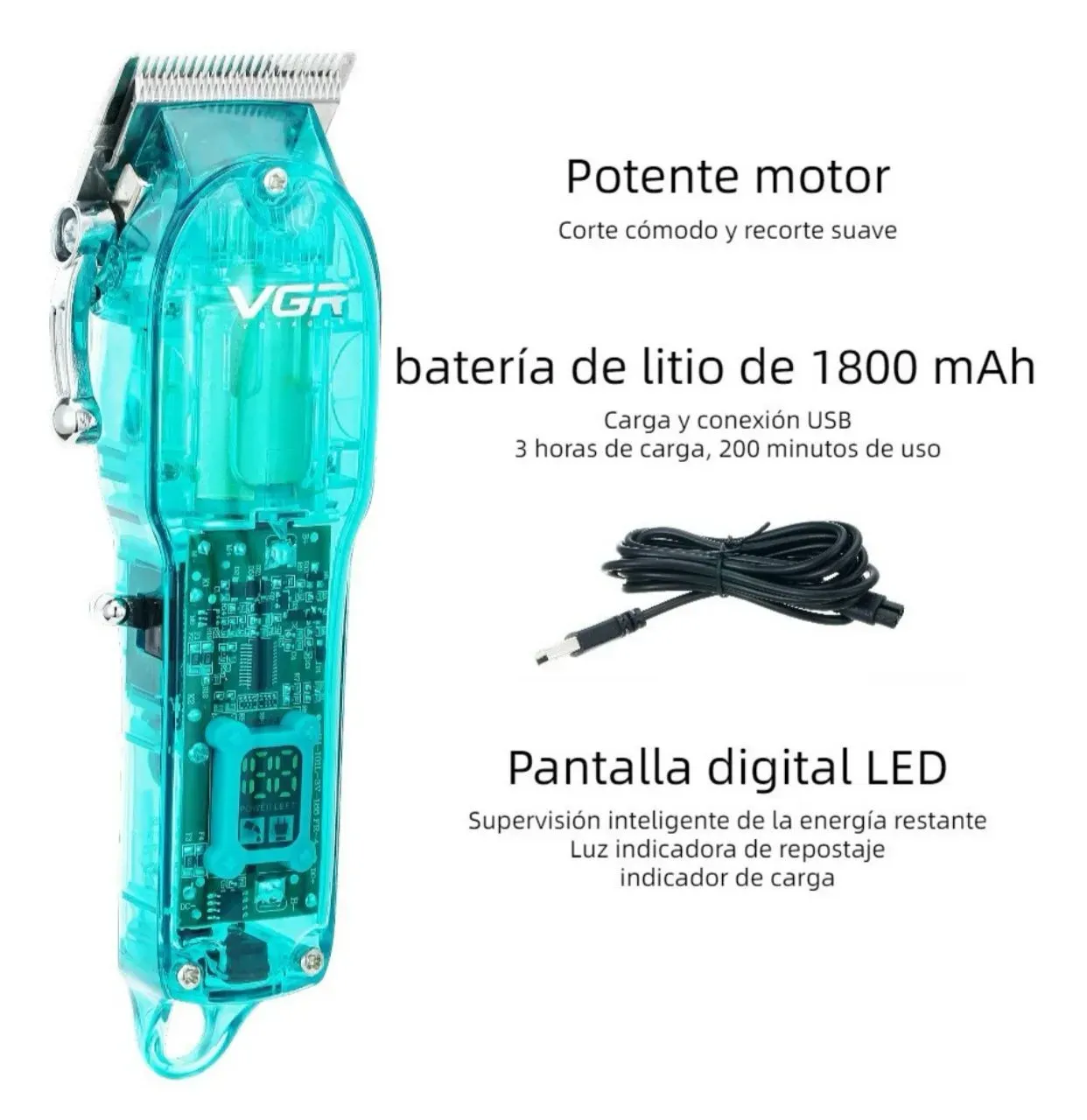 Maquina Cortadora De Cabello Profesional VGR V-660 Transparente Clásico Recargable