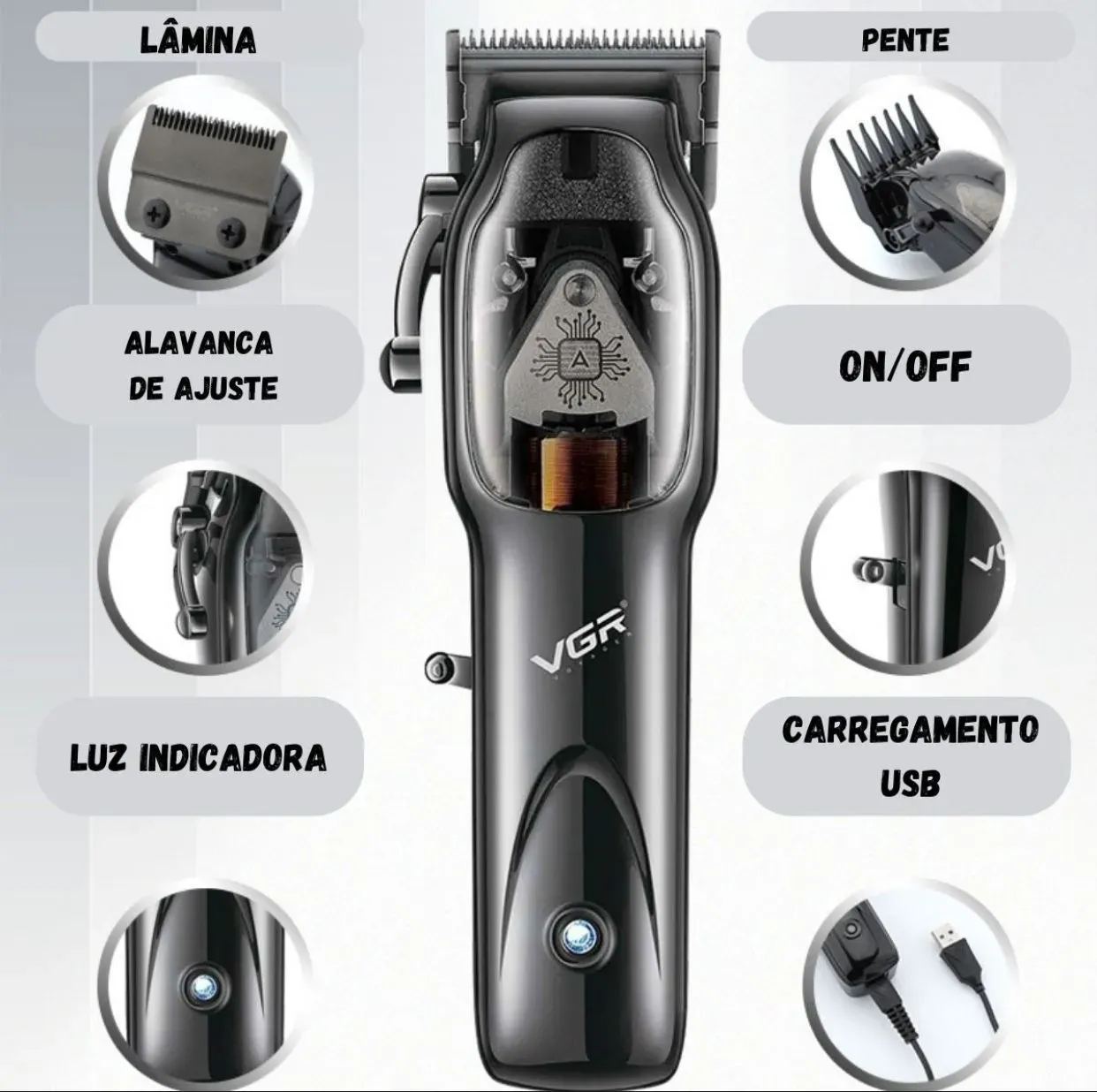  Maquina Cortadora De Cabello Profesional VGR V-653 Inalámbrica Recargable