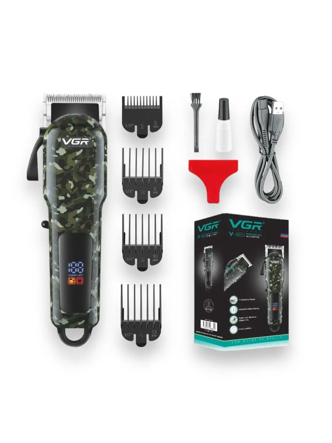 Maquina Cortadora De Cabello Camuflada Profesional VGR V-665 Inalámbrica Recargable 