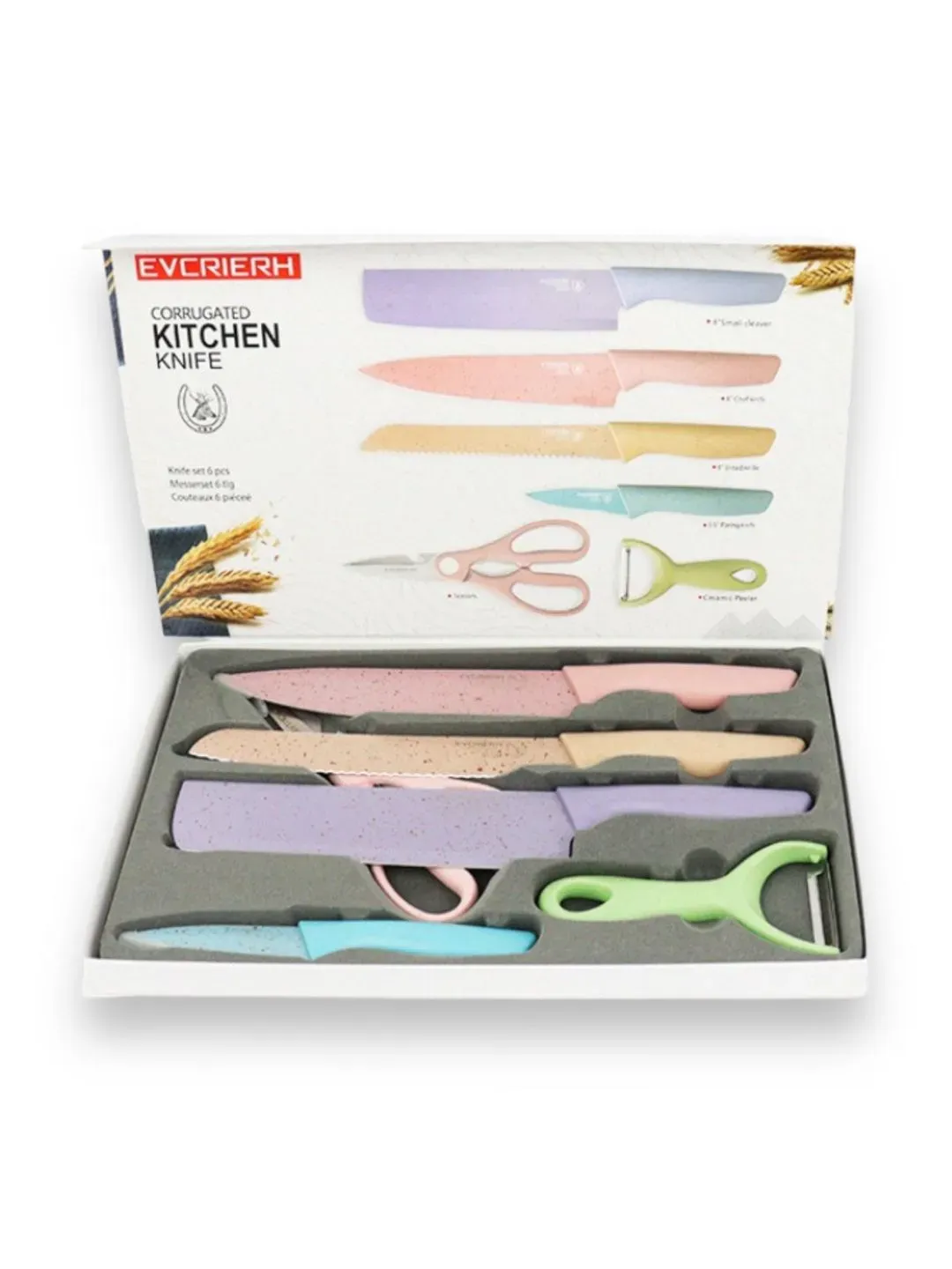 Set De Cuchillos Juego X6 Piezas Colores Pastel Cocina Knife