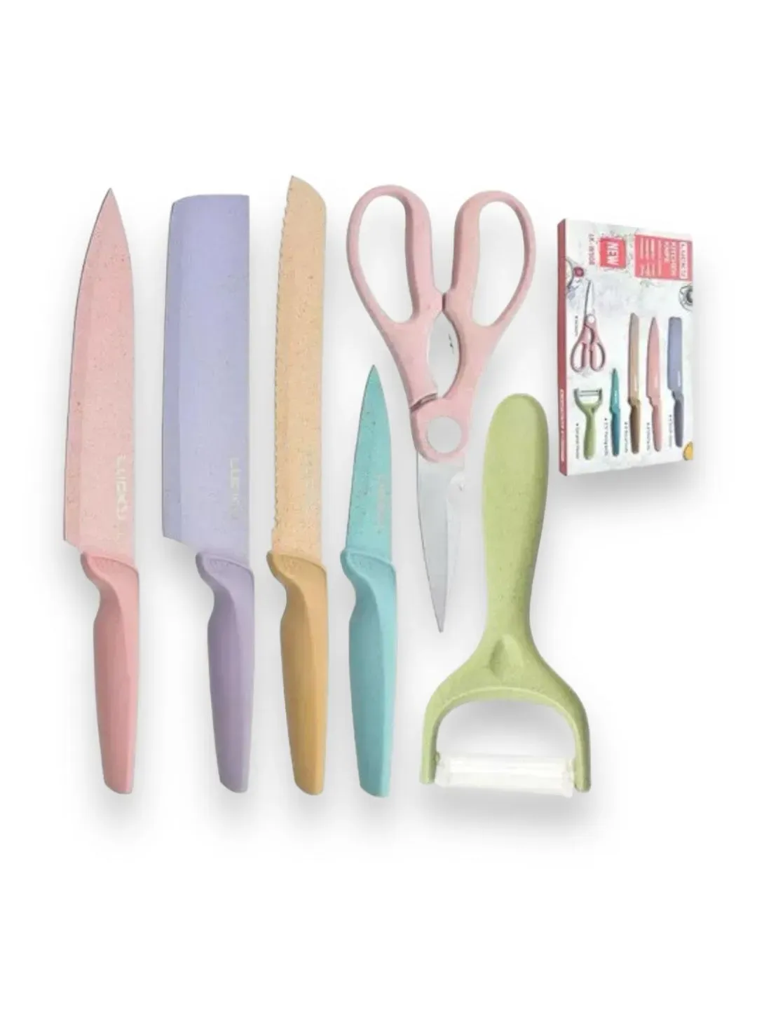 Set De Cuchillos Juego X6 Piezas Colores Pastel Cocina Knife