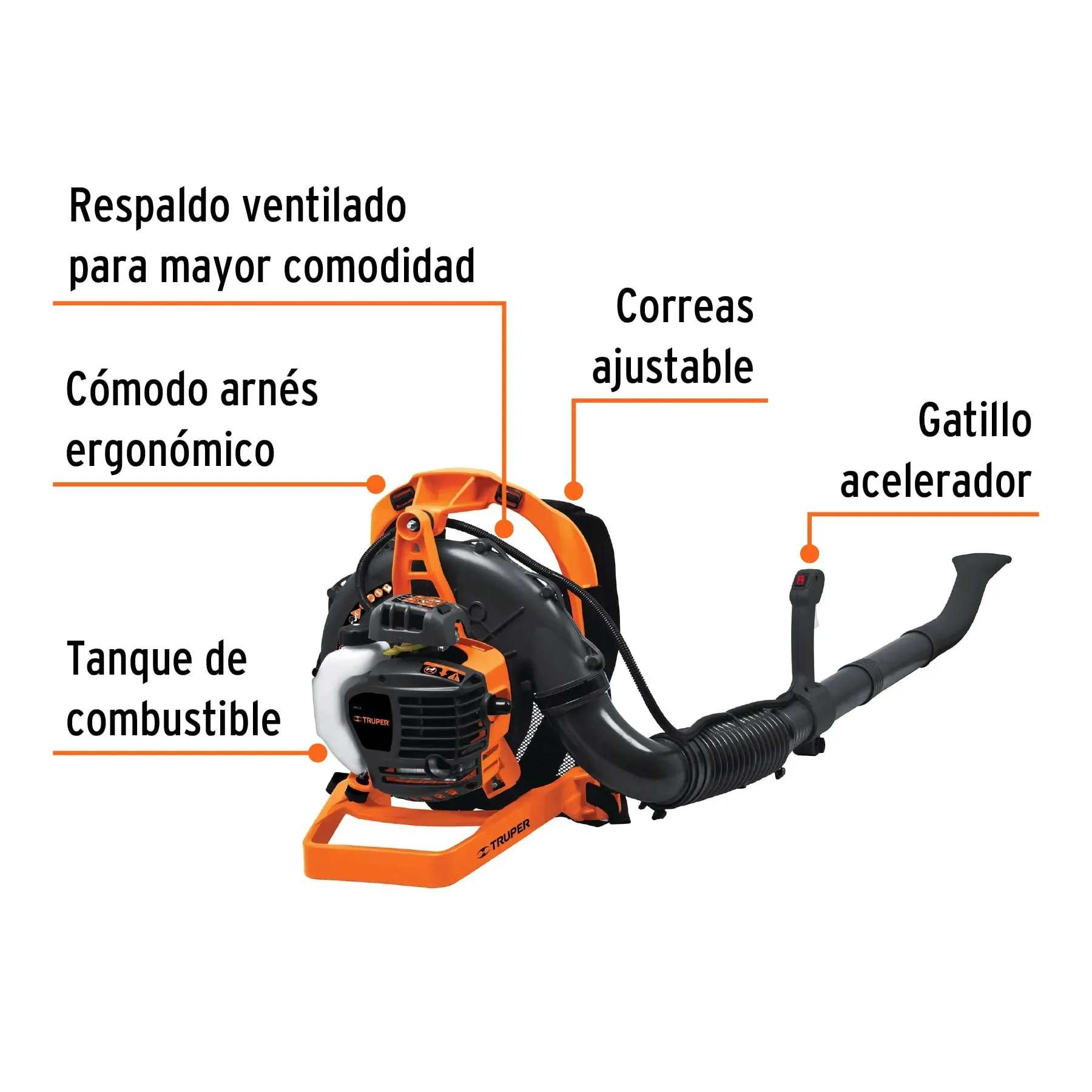 Sopladora Profesional Industrial Con Motor A Gasolina Tipo Mochila 26Cc Truper 