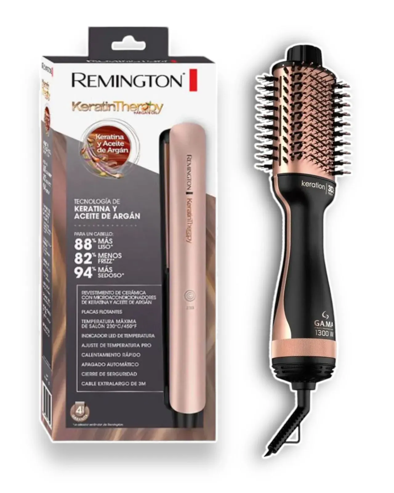 Cepillo Secador One Step + Plancha Para Cabello Remington Keratina Y Aceite De Argan