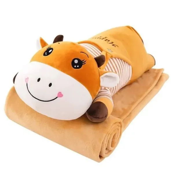 Peluche De Vaca Almohada 2 En 1 Con Cobija Esponjosa