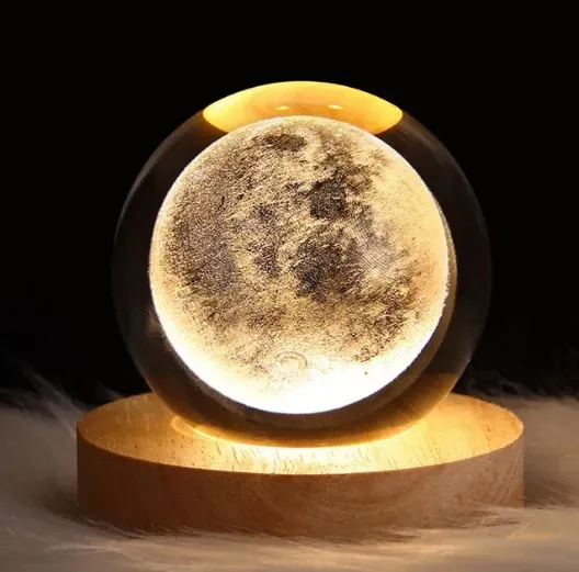 Lámpara de Bola de Cristal 3D con Base de Madera: La Magia de la Luz Nocturna