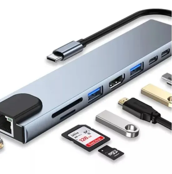 Adaptador USB-C A HDMI 4K Con 8 Puertos: Conectividad Multifuncional