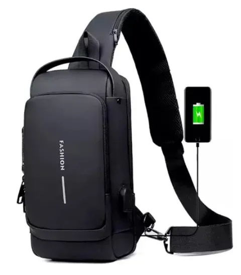 Bolso Antirrobo Negro Con Puerto USB Y Candado