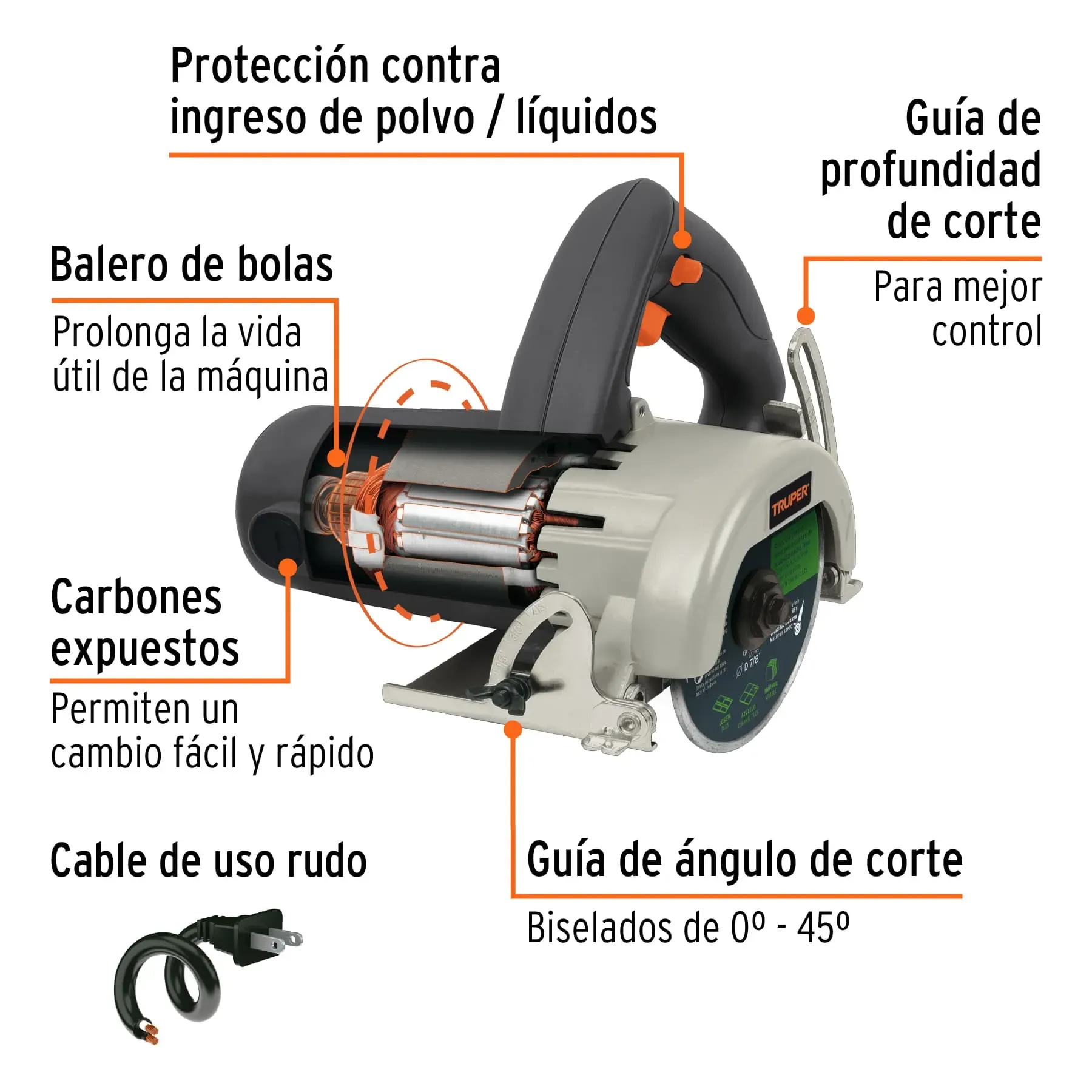 Cortador De Azulejos 4-1/2", 1320W, Truper Industrial