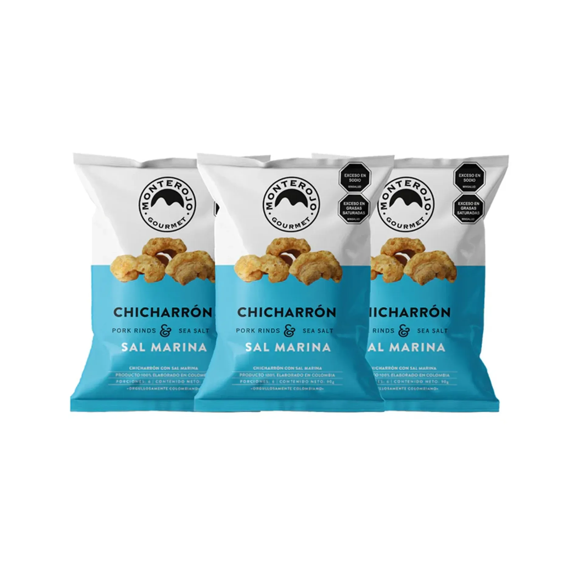 Monterojo Chicharron Carnudo Sal Marina 3 Paq X 90gr