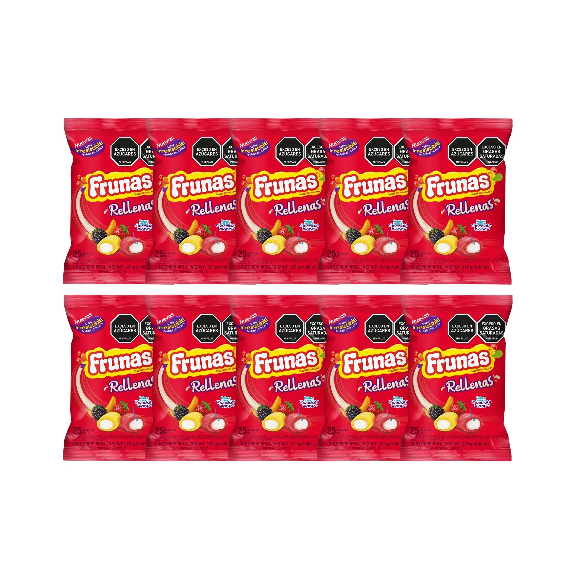 Dulces Masticables Frunas Rellenas Sabor A Fruta 10 Paq