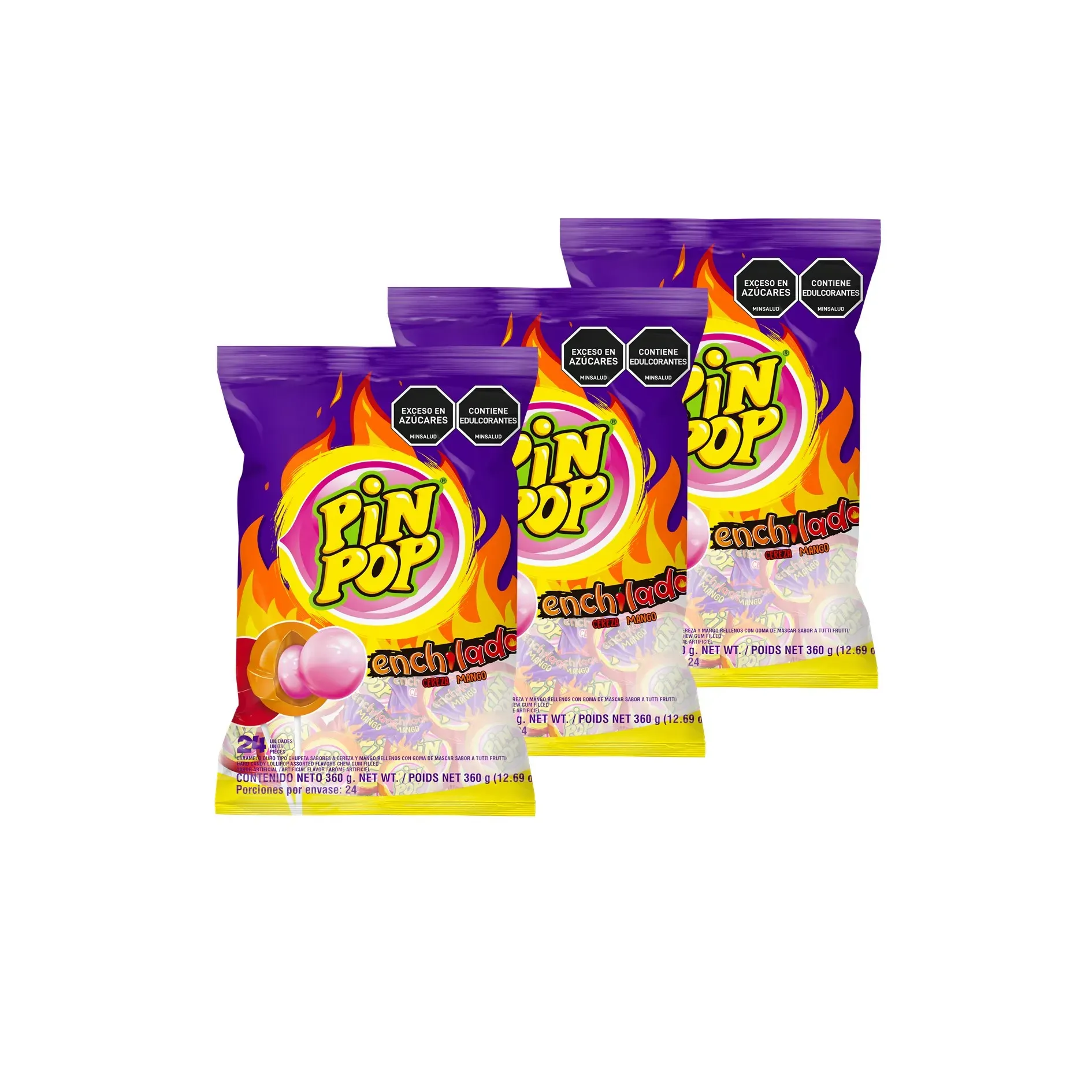 Dulces Picantes Pin Pop Enchilado Cereza Mango 3 Paq