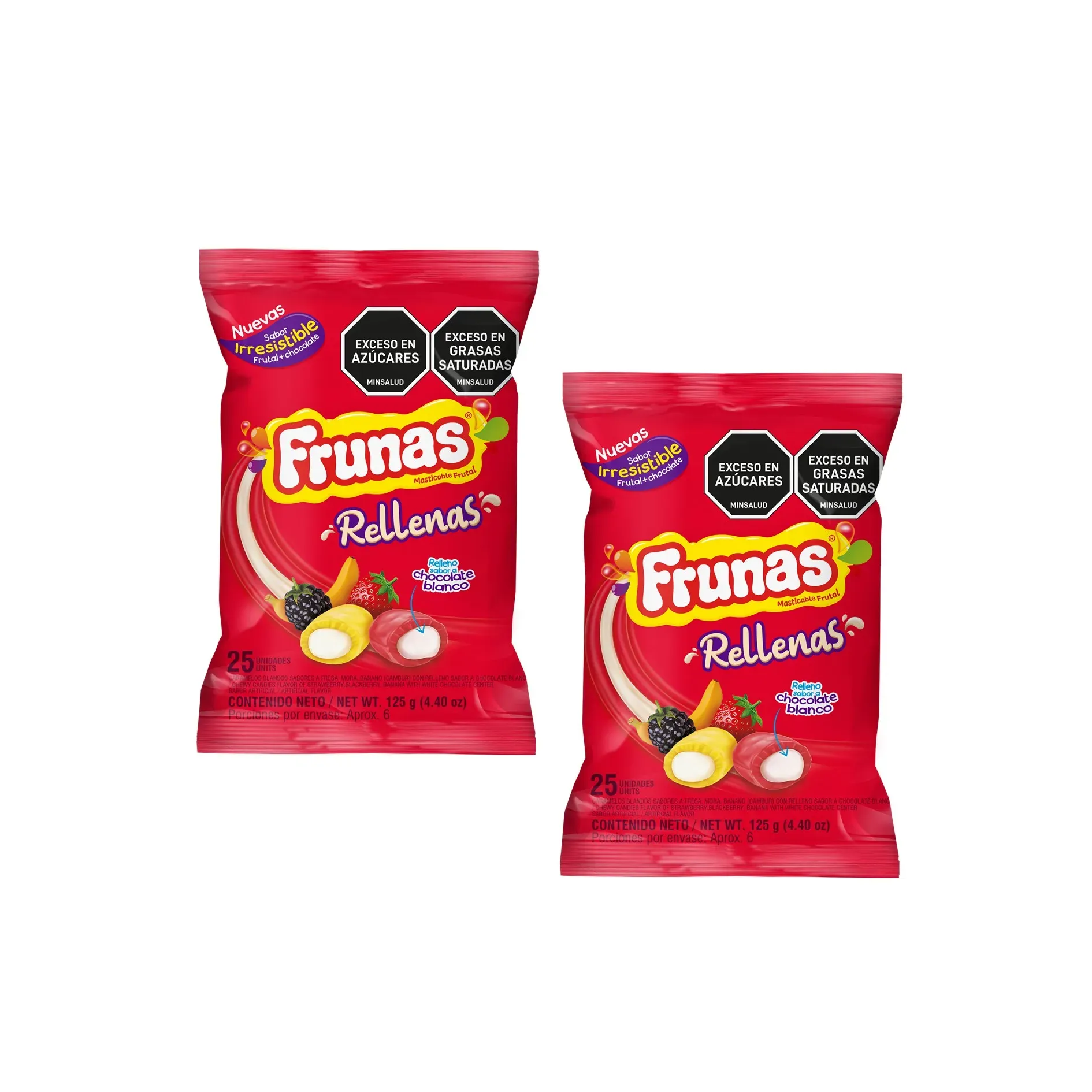 Dulces Masticables Frunas Rellenas Sabor A Fruta 2 X25u