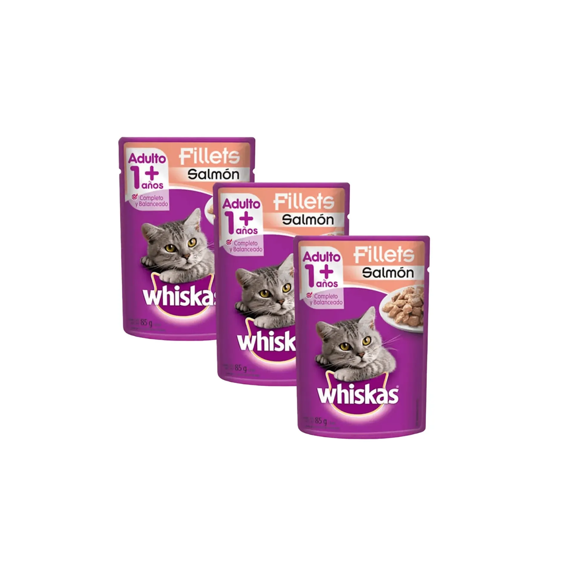 Whiskas Alimento Húmedo Gatos Adulto Salmón 85g X3uds