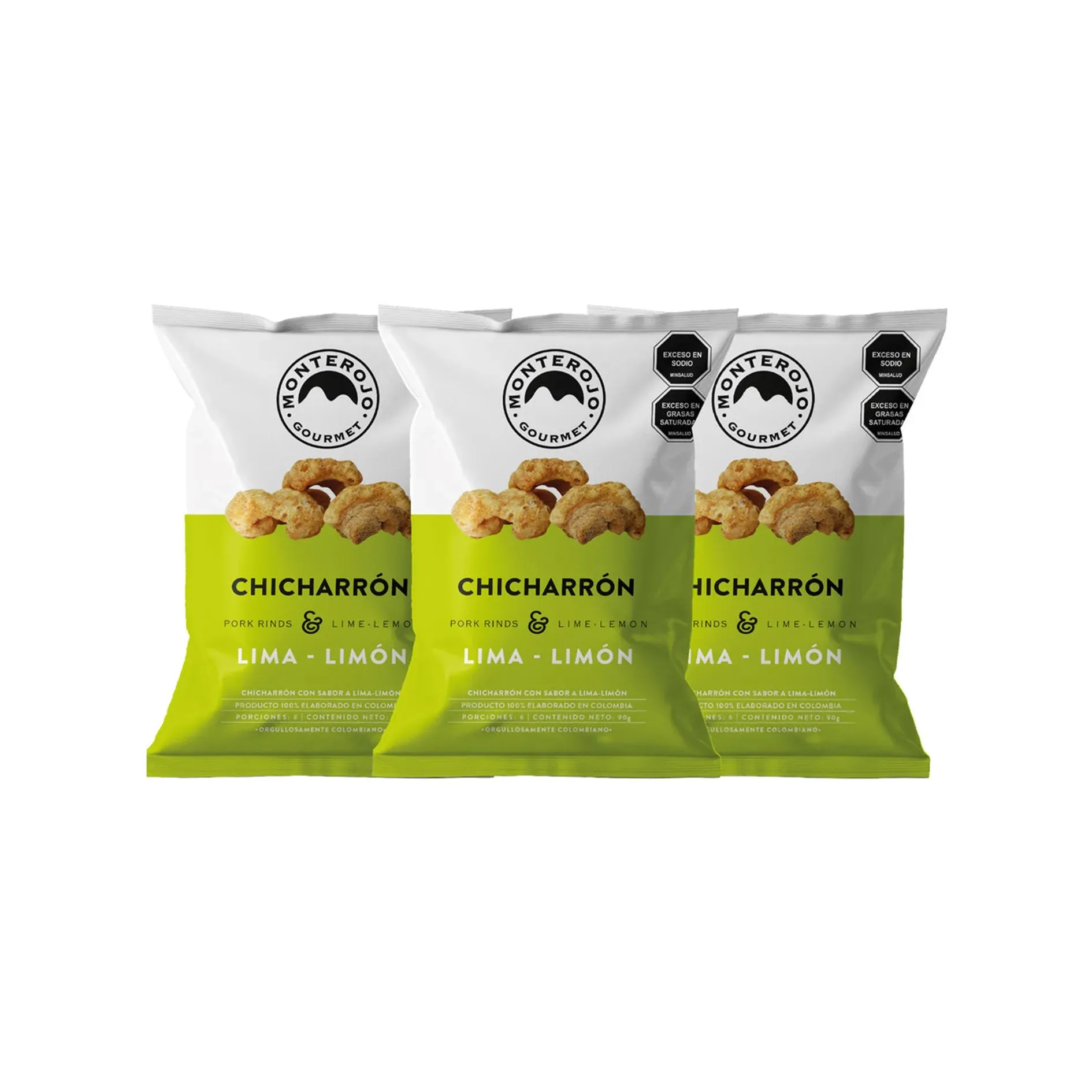 Monterojo Chicharron Carnudo Lima Limon 3 Paq X 90gr