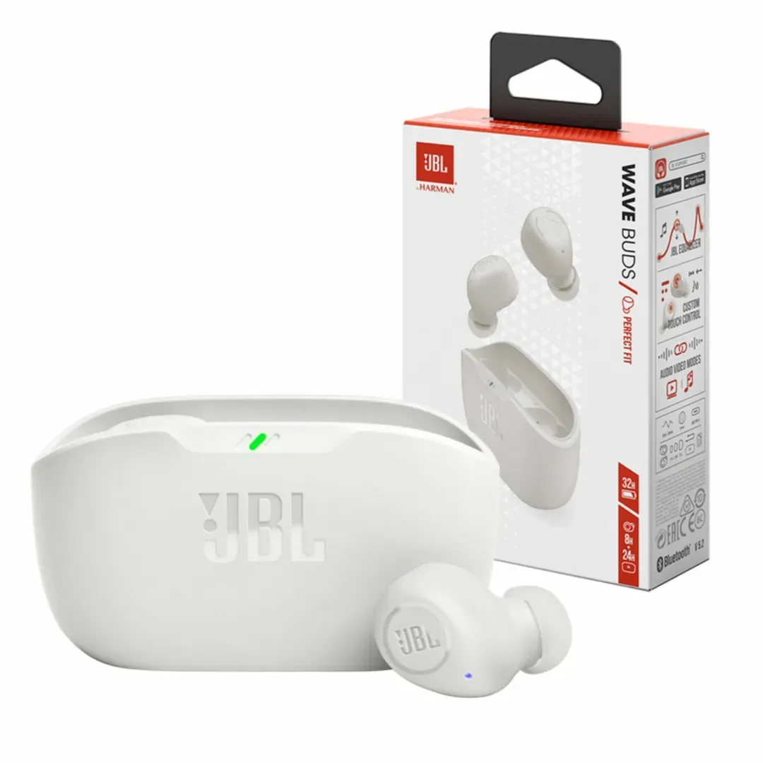 Audífonos JBL Inalámbricos Bluetooth In Ear TWS Wave Buds Blanco