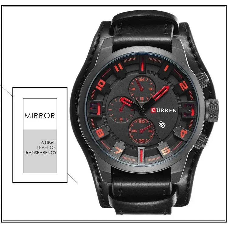 Reloj CURREN Jam Tangan Lelaki Deportivo De Cuarzo Correa De Cuero Impermeable 8225