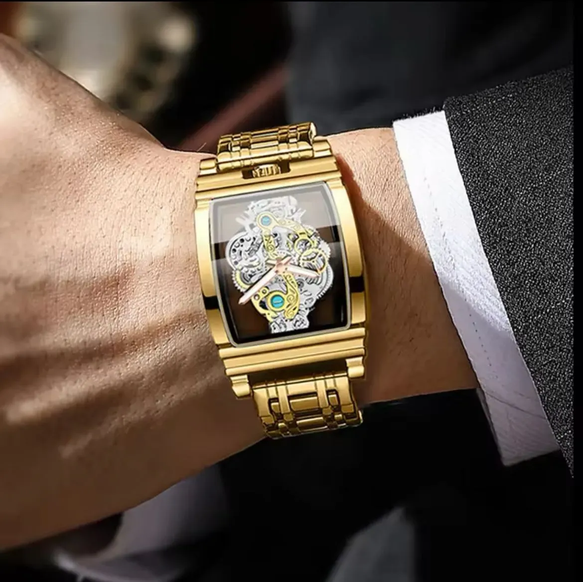 Reloj Analógico De Lujo Color Dorado Para Hombre