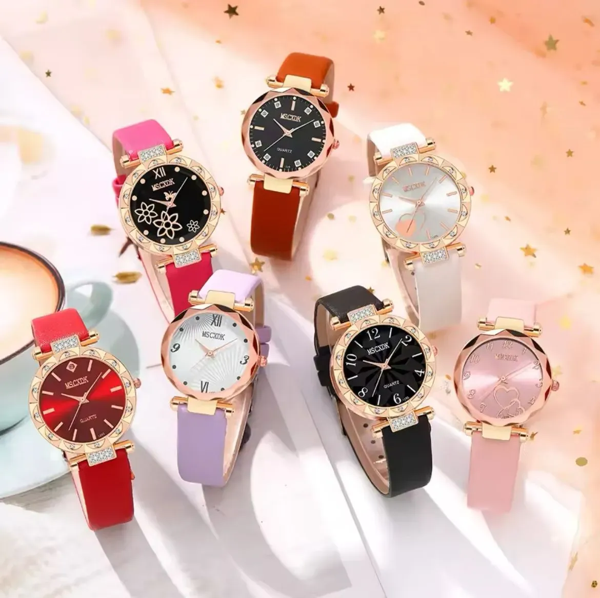 Set De 7 Relojes De Pulsera Para Mujer Correa De Cuero Y Números Romanos